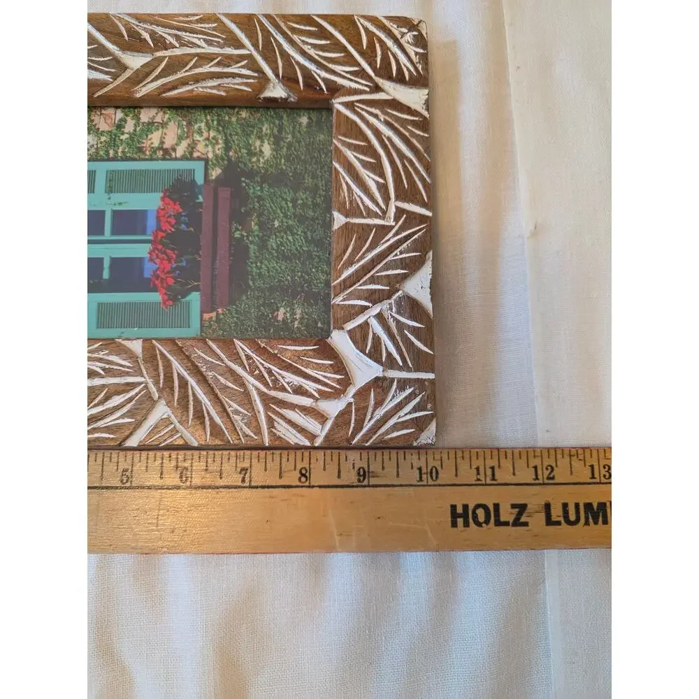 Opalhouse Wooden Carved Leaf Photo Frame Boho Earthy Decor Desk Easel NWOT